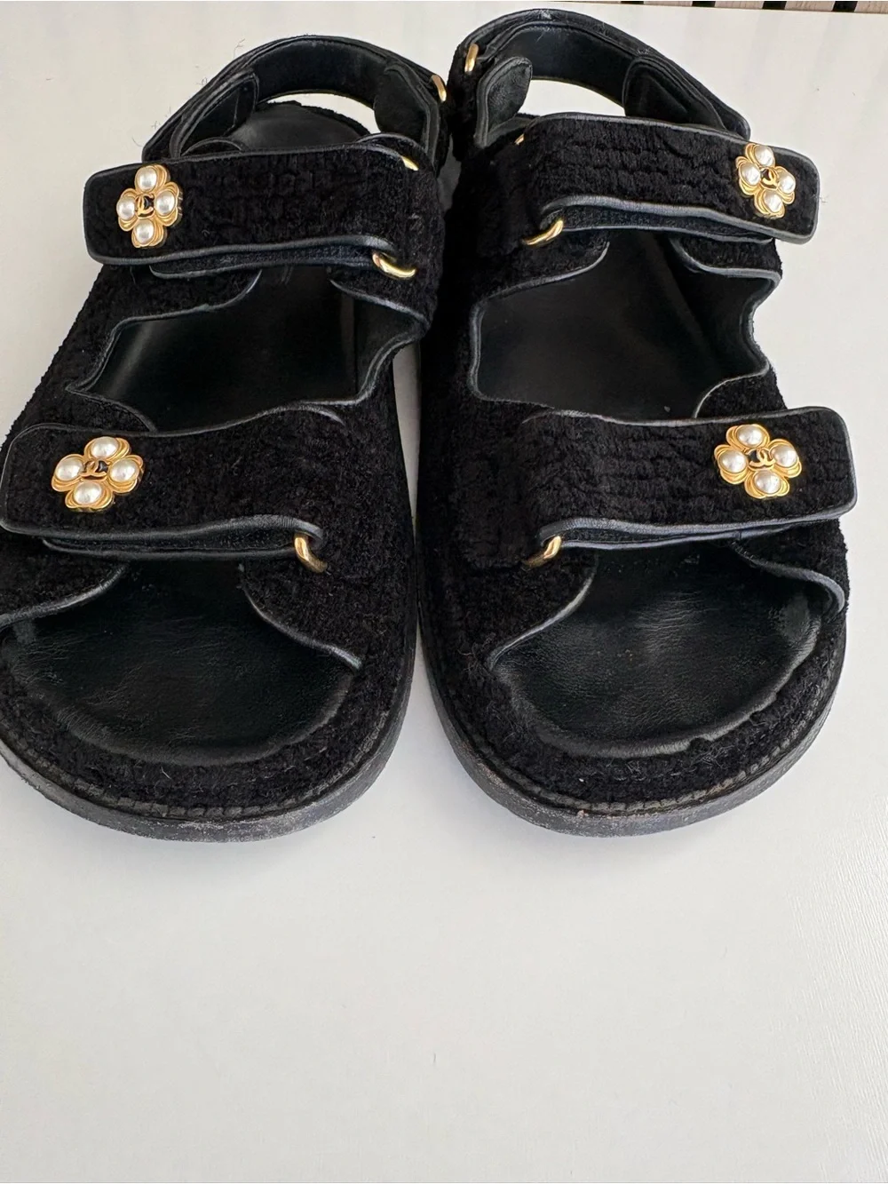 Auth CHANEL Tweed Velcro Dad Sandals